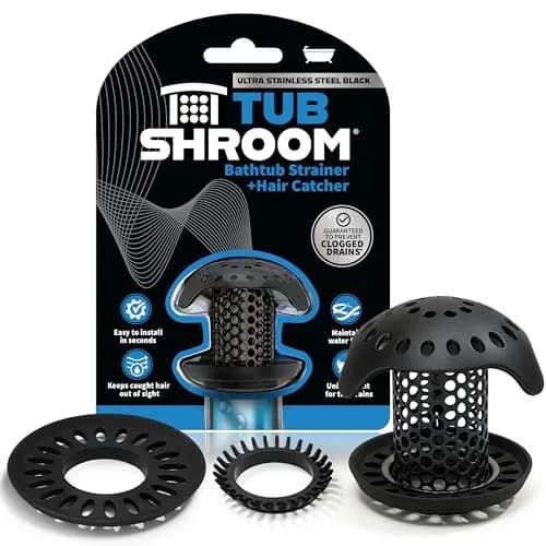 TubShroom Ultra Stainless Steel Drain Protector, Hair Catcher Strainer for Bathroom Tub and Shower, Matte Black, 1.5cm (1.5in) Drain Diameter | Award-Winning Design thumbnail 1