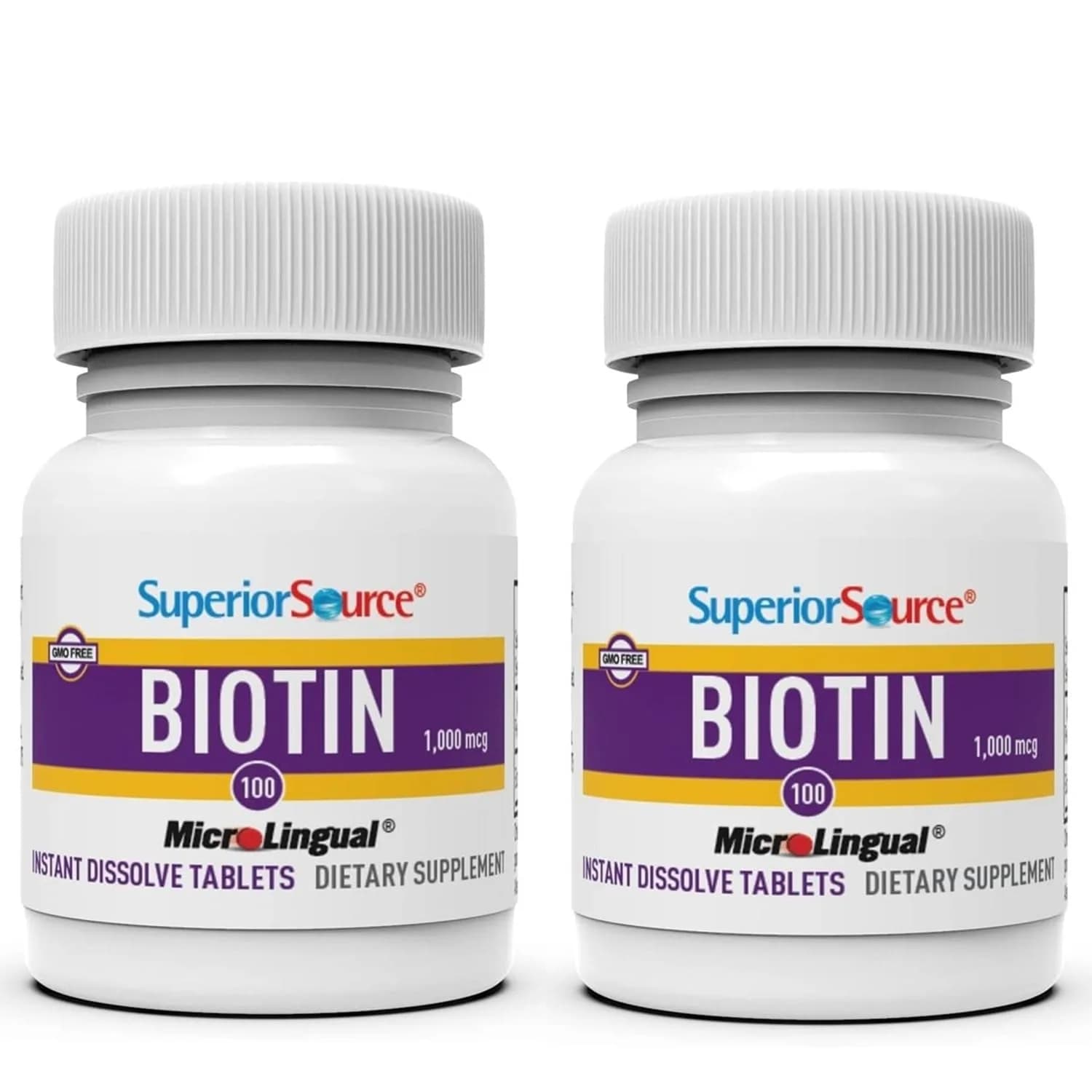 Superior Source Biotin 1,000 mcg 100 Sublingual Tablets Pack of 2 | Supports Hair & Nails — Tablet