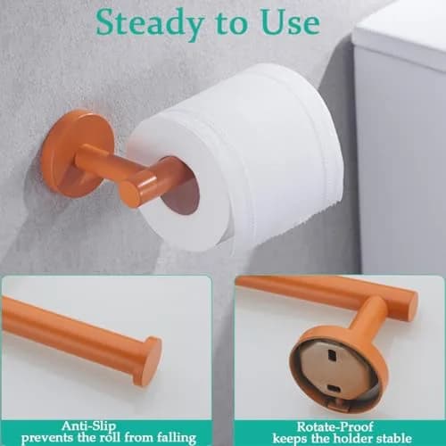 SEABEFORE Orange Toilet Paper Holder SUS304 Stainless Steel | Modern Wall Mount, 6 inch TP Holder for Kitchen Washroom thumbnail 5