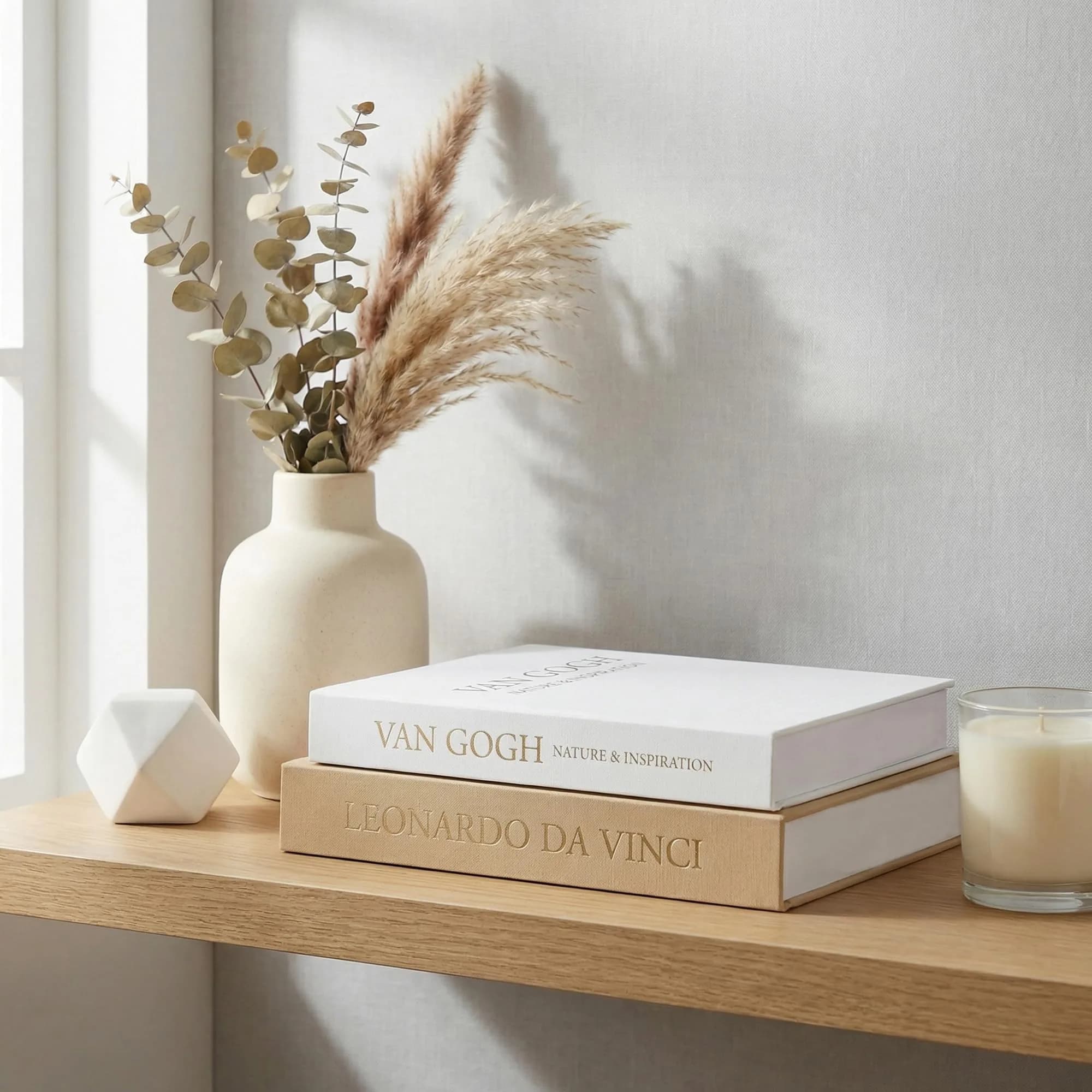 Inoostar Aesthetic Decorative Books Set of 2 Linen Boxes with Gold Lettering 21cm (8.27 in) | Enhance Your Coffee Table, Bookshelf or Mantle Decor - view 2