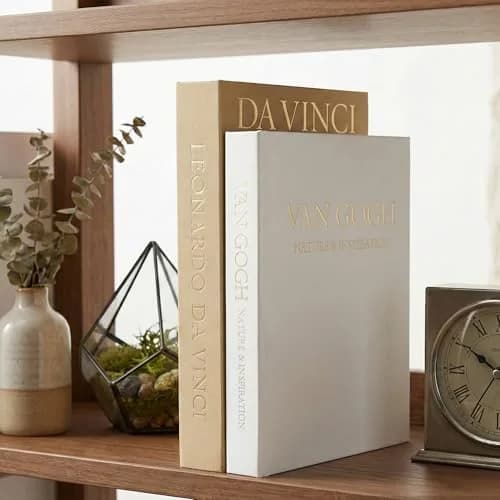 Inoostar Aesthetic Decorative Books Set of 2 Linen Boxes with Gold Lettering 21cm (8.27 in) | Enhance Your Coffee Table, Bookshelf or Mantle Decor thumbnail 3