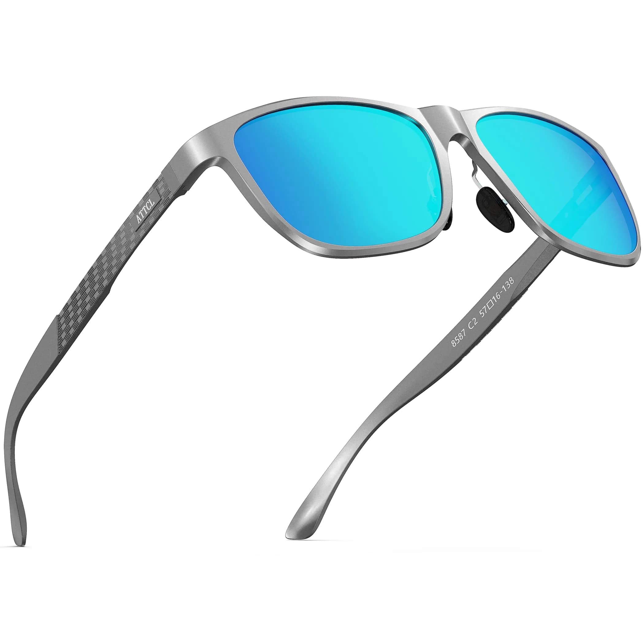ATTCL Polarized Sunglasses Men Silver-Blue Mirrored Lenses, Al-Mg Metal Ultralight UV400 - main product image