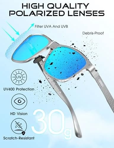 ATTCL Polarized Sunglasses Men Silver-Blue Mirrored Lenses, Al-Mg Metal Ultralight UV400 thumbnail 4