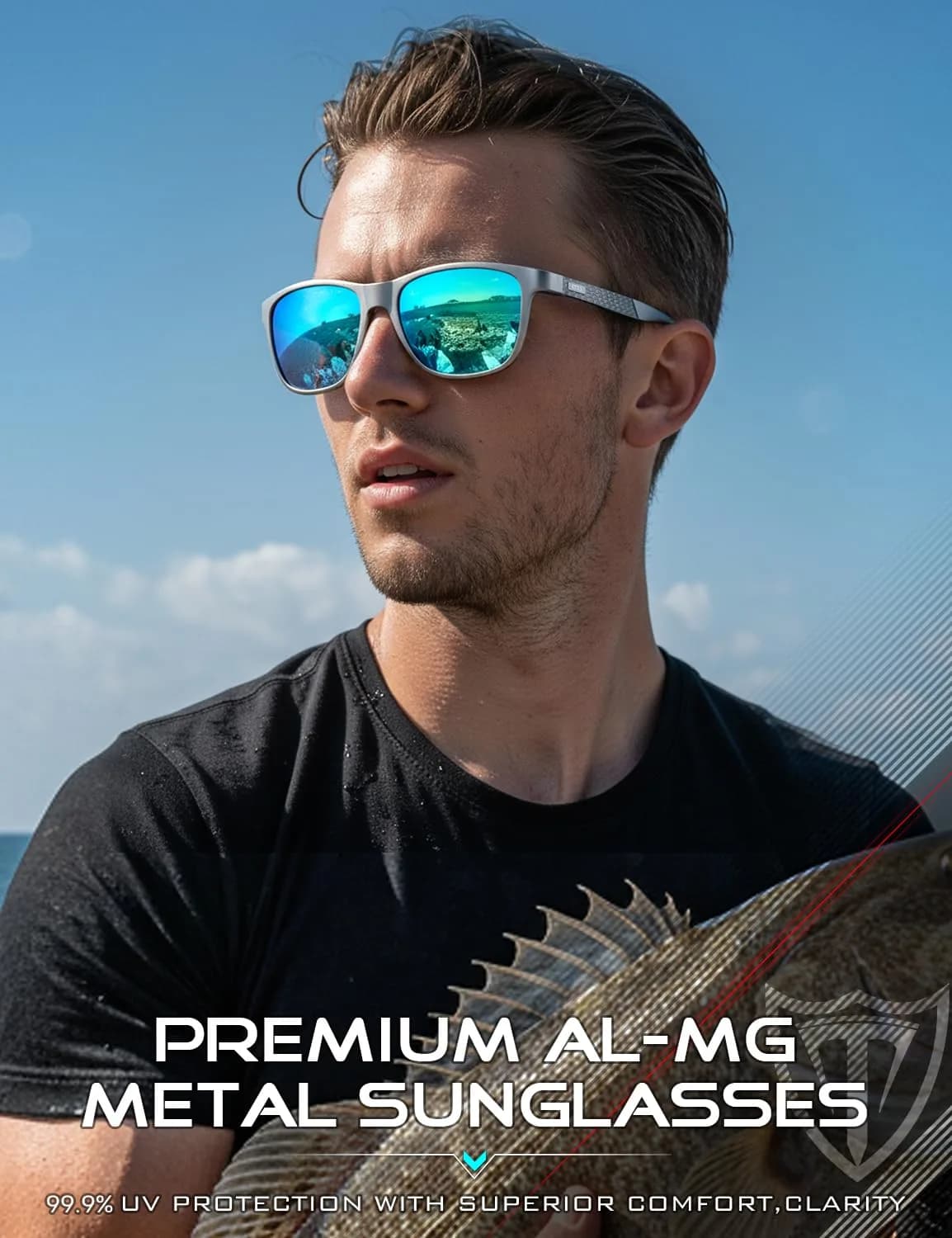 ATTCL Polarized Sunglasses Men Silver-Blue Mirrored Lenses, Al-Mg Metal Ultralight UV400 - view 2