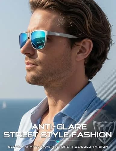 ATTCL Polarized Sunglasses Men Silver-Blue Mirrored Lenses, Al-Mg Metal Ultralight UV400 thumbnail 3