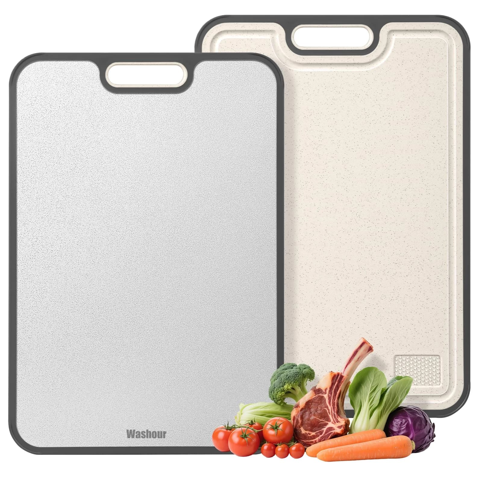 Washour Titanium Cutting Board for Kitchen 16" x 10" | 2-in-1 Non Toxic Dual-Sided Design
