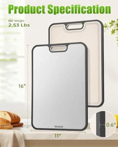 Washour Titanium Cutting Board for Kitchen 16" x 10" | 2-in-1 Non Toxic Dual-Sided Design thumbnail 3