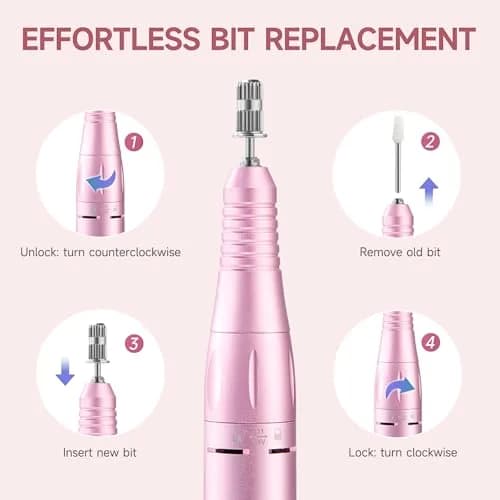 HQMPHQ Pink Professional Nail Drill Electric File 45000RPM | Low Noise & Rechargeable for Acrylic Gel Nails thumbnail 6