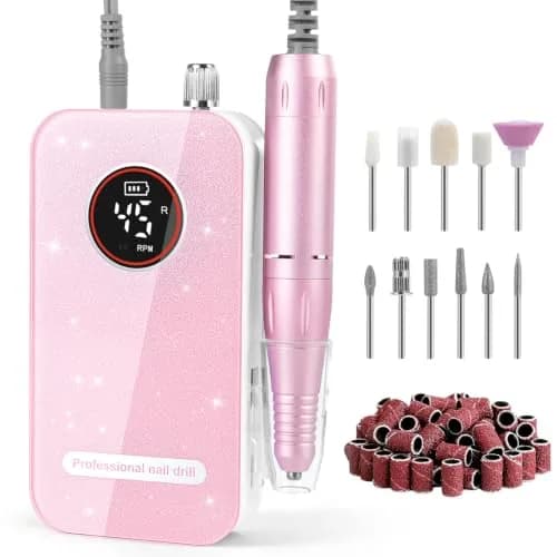 HQMPHQ Pink Professional Nail Drill Electric File 45000RPM | Low Noise & Rechargeable for Acrylic Gel Nails thumbnail 1