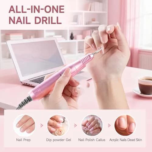 HQMPHQ Pink Professional Nail Drill Electric File 45000RPM | Low Noise & Rechargeable for Acrylic Gel Nails thumbnail 7