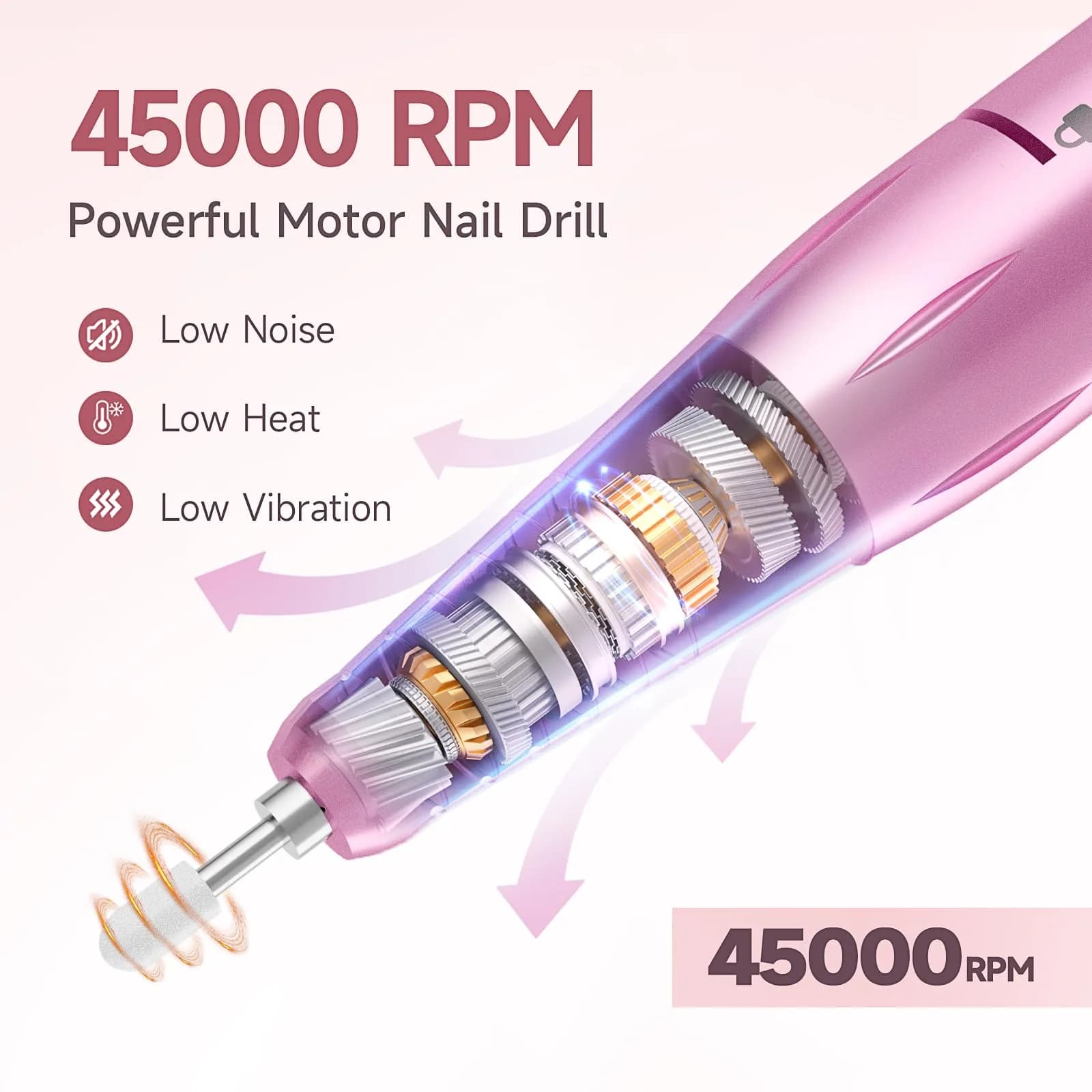 HQMPHQ Professional Nail Drill 45000RPM Pink | High-Speed Electric Nail File for Acrylic Gel Nails - view 2