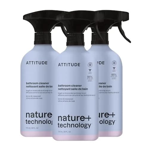 ATTITUDE Bathroom Cleaner Spray, Natural Origin Ingredients, EWG Verified, Lemon & Rosewood, 26 Fl Oz (Pack of 3) | Streak-Free Shine — Lemon & Rosewood
