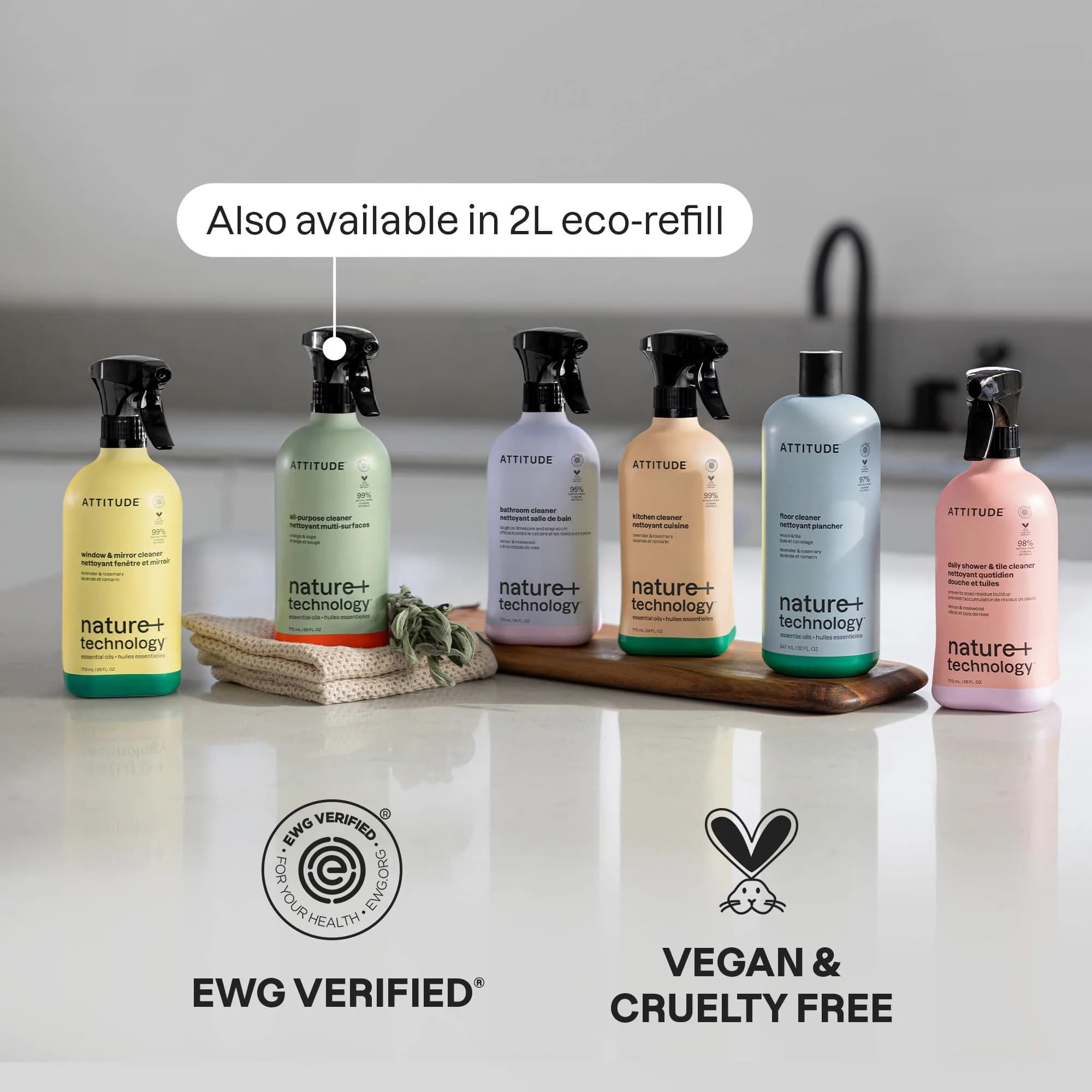 ATTITUDE Bathroom Cleaner Spray, Natural Origin Ingredients, EWG Verified, Lemon & Rosewood, 26 Fl Oz (Pack of 3) | Streak-Free Shine - view 6