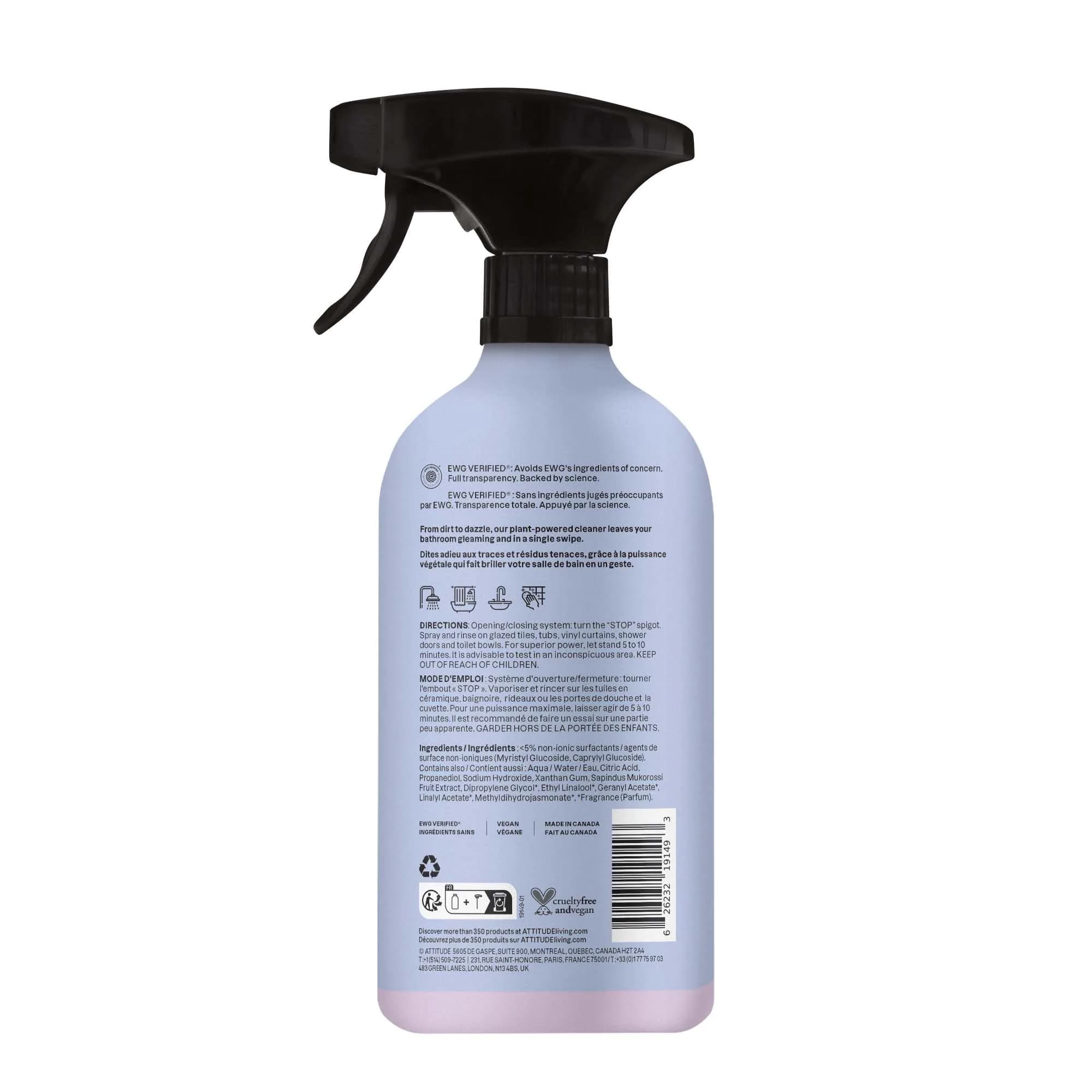 ATTITUDE Bathroom Cleaner Spray, Natural Origin Ingredients, EWG Verified, Lemon & Rosewood, 26 Fl Oz (Pack of 3) | Streak-Free Shine - view 7