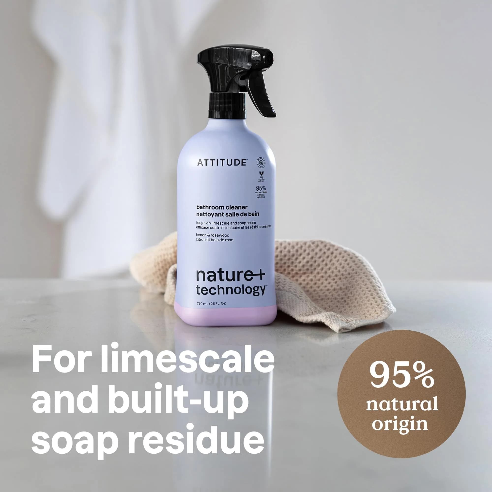 ATTITUDE Bathroom Cleaner Spray, Natural Origin Ingredients, EWG Verified, Lemon & Rosewood, 26 Fl Oz (Pack of 3) | Streak-Free Shine - view 2