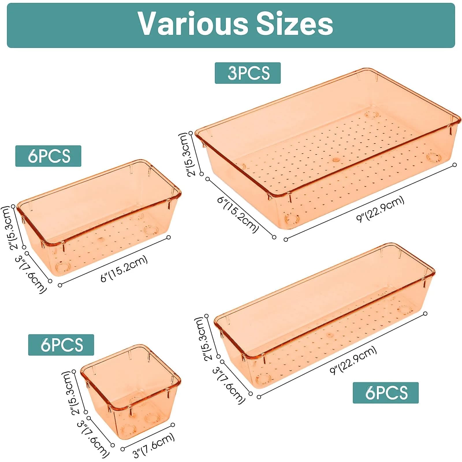 WOWBOX 25 PCS Plastic Drawer Organizer Set, 4 Sizes Clear Orange | Bulk Pack Caddy for Students - view 2