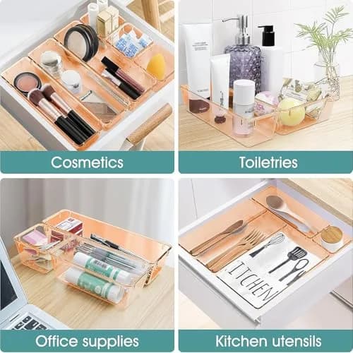WOWBOX 25 PCS Plastic Drawer Organizer Set, 4 Sizes, Clear Orange | Versatile Home & Office Storage Bins thumbnail 5