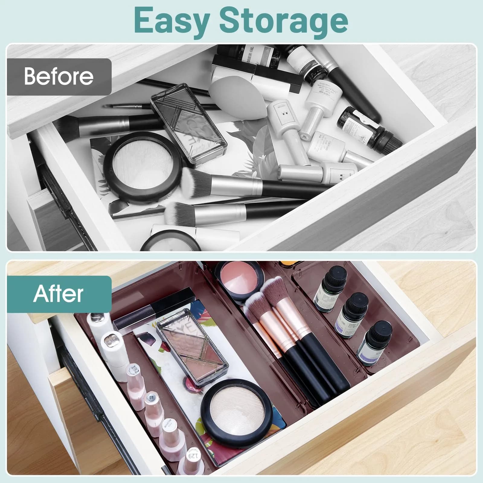 WOWBOX 25 Piece Plastic Drawer Organizer Set in Brown - Versatile Storage Caddy for Students - view 4