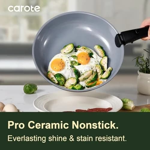 CAROTE 19pcs Ceramic Cookware Set Detachable Handle | Non Stick, Healthy Cooking, Space Saving thumbnail 4