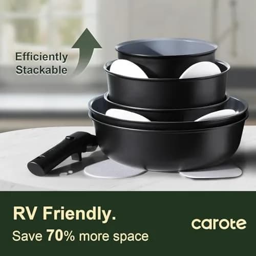 CAROTE 19pcs Ceramic Cookware Set Detachable Handle | Non Stick, Healthy Cooking, Space Saving thumbnail 5