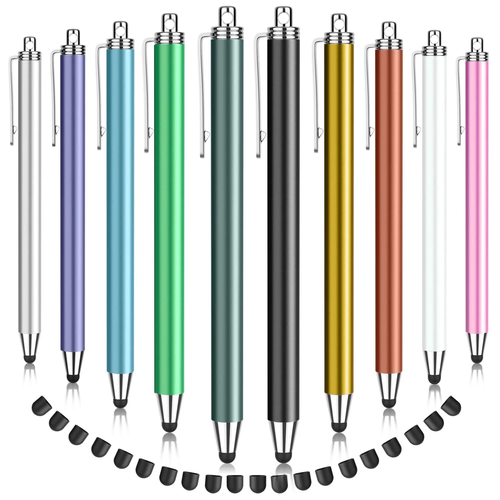 MEKO 10 Pack Thin Stylus Pens with 20 Replacement Tips | Universal Capacitive Touchscreen Stylus for iPad, iPhone, Android Tablets & Smartphones (Multicolor) - main product image