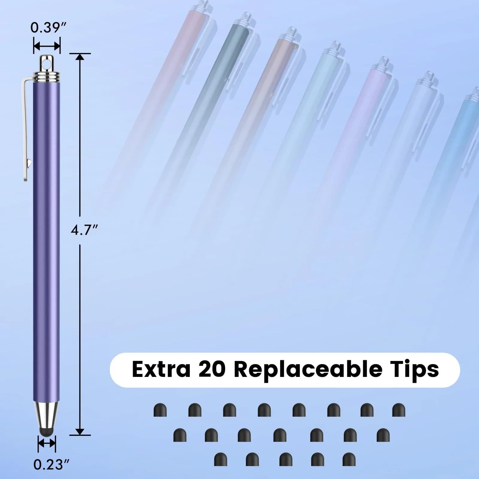 MEKO 10 Pack Thin Stylus Pens with 20 Replacement Tips | Universal Capacitive Touchscreen Stylus for iPad, iPhone, Android Tablets & Smartphones (Multicolor) - view 5