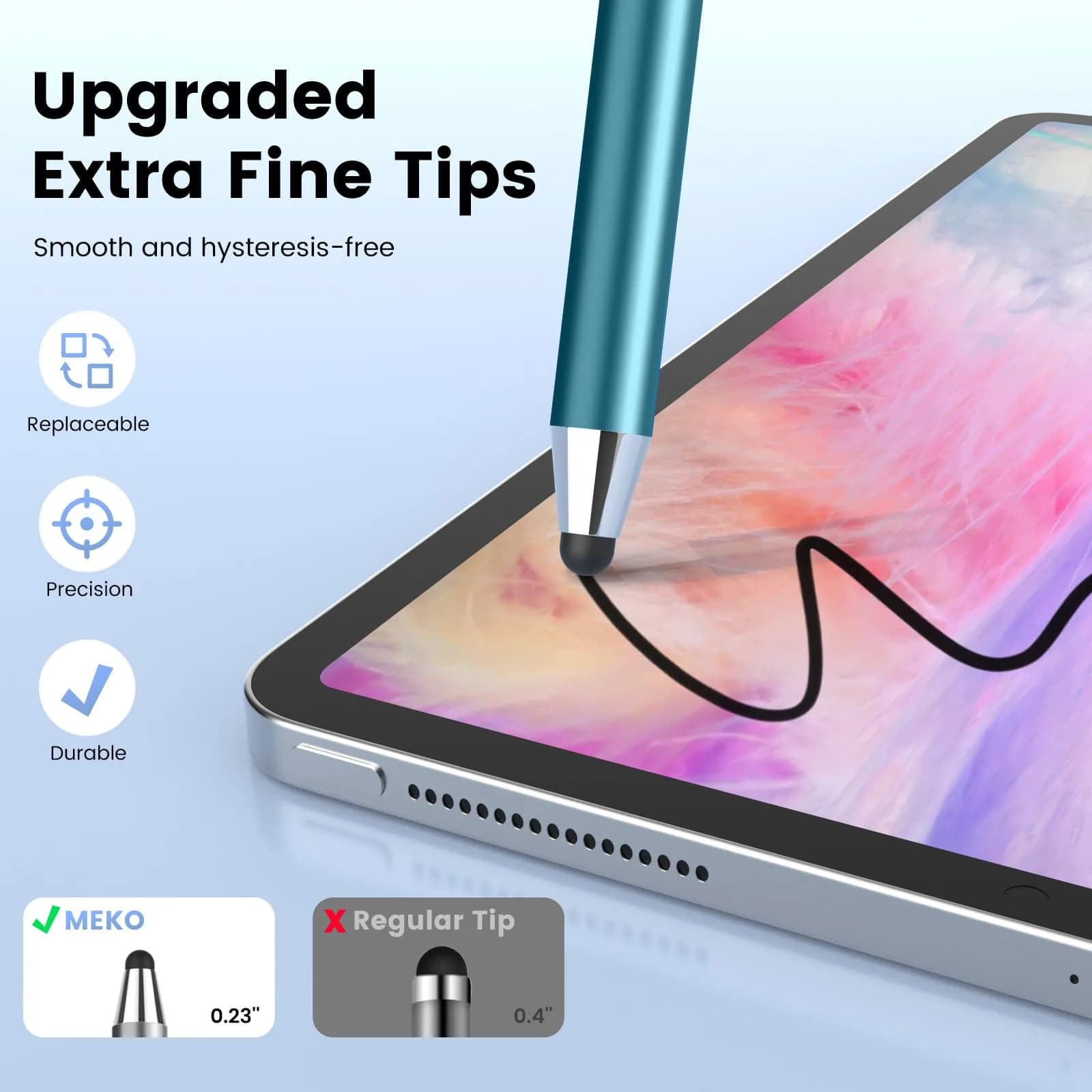 MEKO 10 Pack Thin Stylus Pens with 20 Replacement Tips | Universal Capacitive Touchscreen Stylus for iPad, iPhone, Android Tablets & Smartphones (Multicolor) - view 6