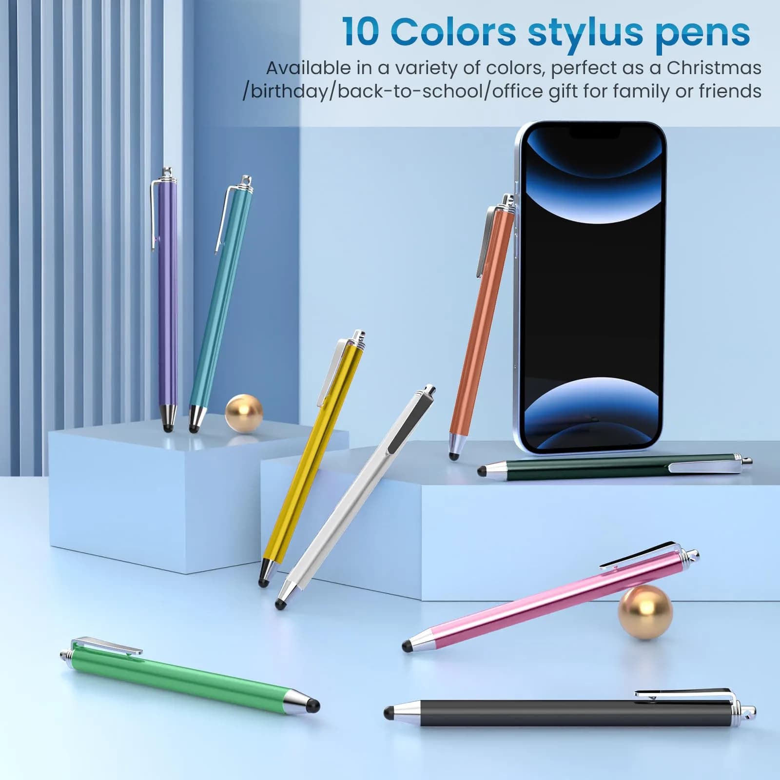 MEKO 10 Pack Thin Stylus Pens with 20 Replacement Tips | Universal Capacitive Touchscreen Stylus for iPad, iPhone, Android Tablets & Smartphones (Multicolor) - view 3