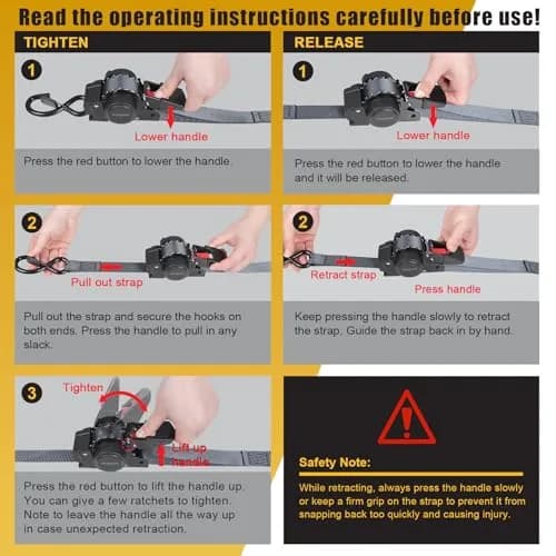 Ayaport Retractable Ratchet Straps 1in x 12ft | Heavy Duty Motorcycle & Cargo Tie Downs thumbnail 6