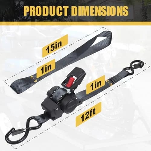 Ayaport Retractable Ratchet Straps 1in x 12ft | Heavy Duty Motorcycle & Cargo Tie Downs thumbnail 7