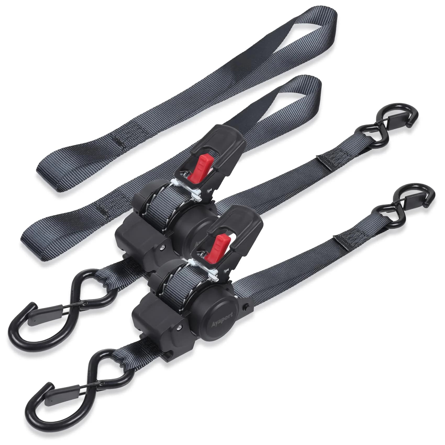 Ayaport Retractable Ratchet Straps 1in x 12ft | Heavy Duty Motorcycle & Cargo Tie Downs - main product image