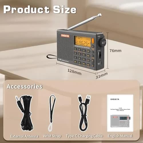 XHDATA R108 Portable Radio AM/FM/SW/LW/Airband Shortwave Receiver 12.7cm (5in) | DSP Chip for Clear Reception thumbnail 6