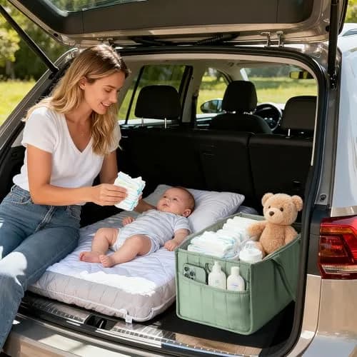Zooawa Baby Diaper Caddy Organizer, Portable Nursery Storage Basket with Compartments, Handle & Shoulder Strap in Matcha Green thumbnail 8
