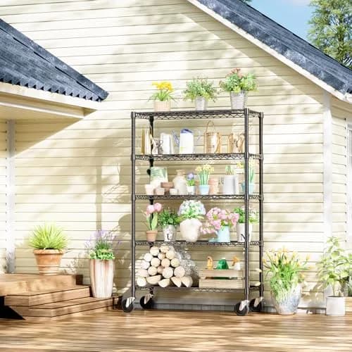 IZEUK 5-Tier Garage Shelving, 17.7"D x 47.2"W x 76.7"H | Heavy Duty Steel Wire Rack with Wheels thumbnail 5