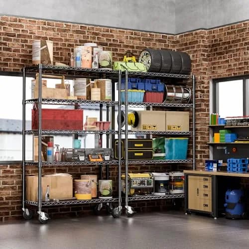 IZEUK 5-Tier Garage Shelving, 17.7"D x 47.2"W x 76.7"H | Heavy Duty Steel Wire Rack with Wheels thumbnail 6