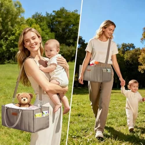 Zooawa Baby Diaper Caddy Organizer, Portable Nursery Storage Basket with Compartments, Handle & Shoulder Strap for Newborn Baby Essentials, Gift for Baby Shower, Mocha Brown thumbnail 2