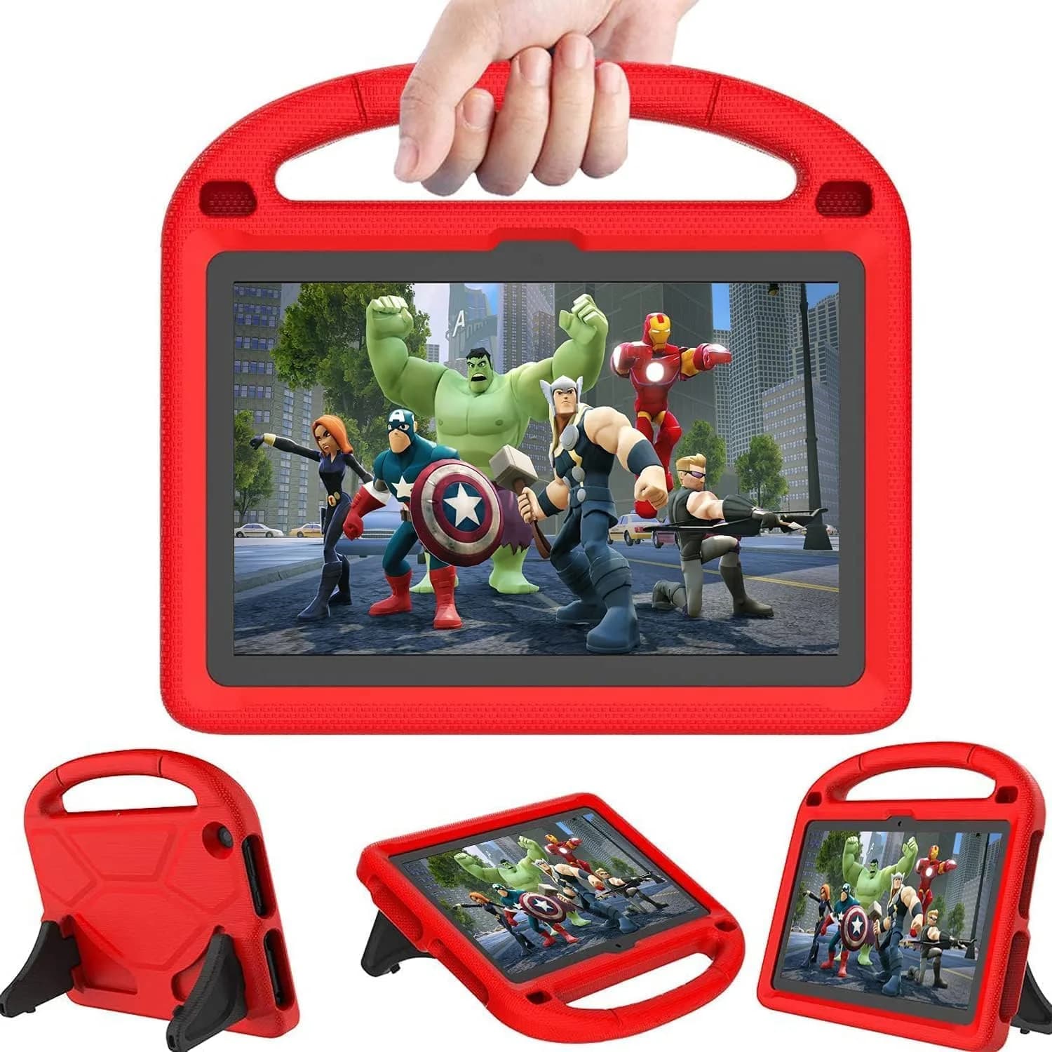 DICEKOO Fire HD 10 & HD 10 Plus 13th/11th Gen Kids Tablet Case | Drop-Resistant, Handle & Stand, Pink — Red