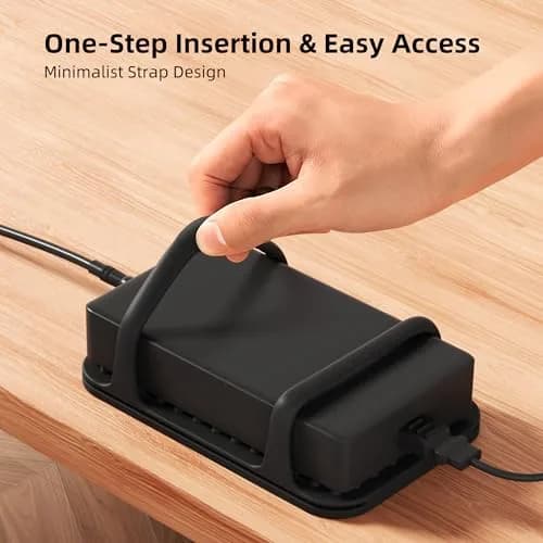 ELETIUO Universal Silicone Laptop Charger Holder, Under Desk Power Brick Mount, Black | Secure, Space-Saving, Damage-Free thumbnail 4