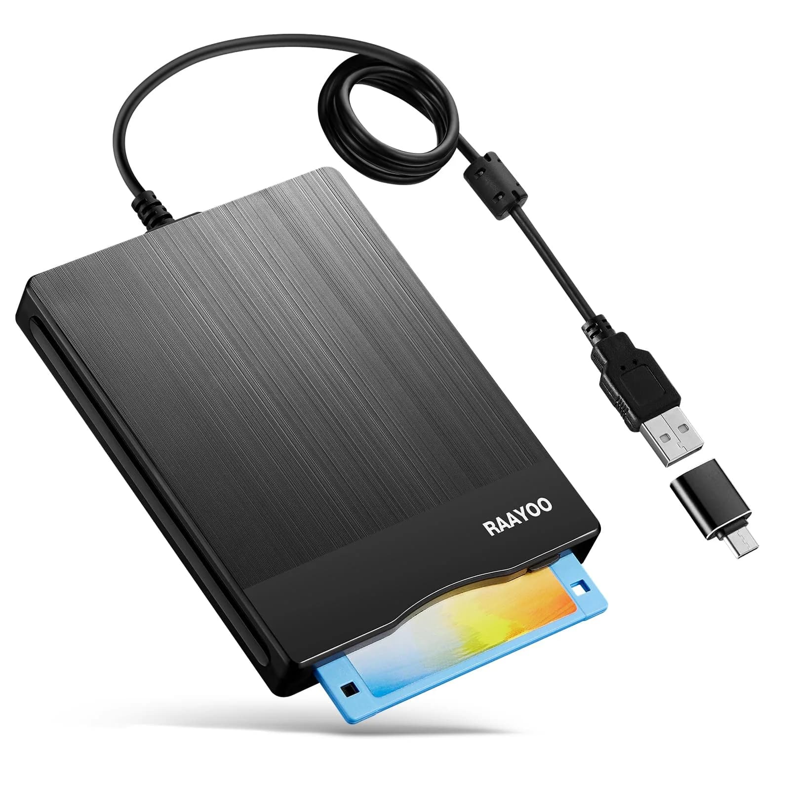RAAYOO 3.5 inch USB Floppy Disk Reader with USB-A/C | Reads Old Floppy Disks on Windows 11/10/7/XP - main product image