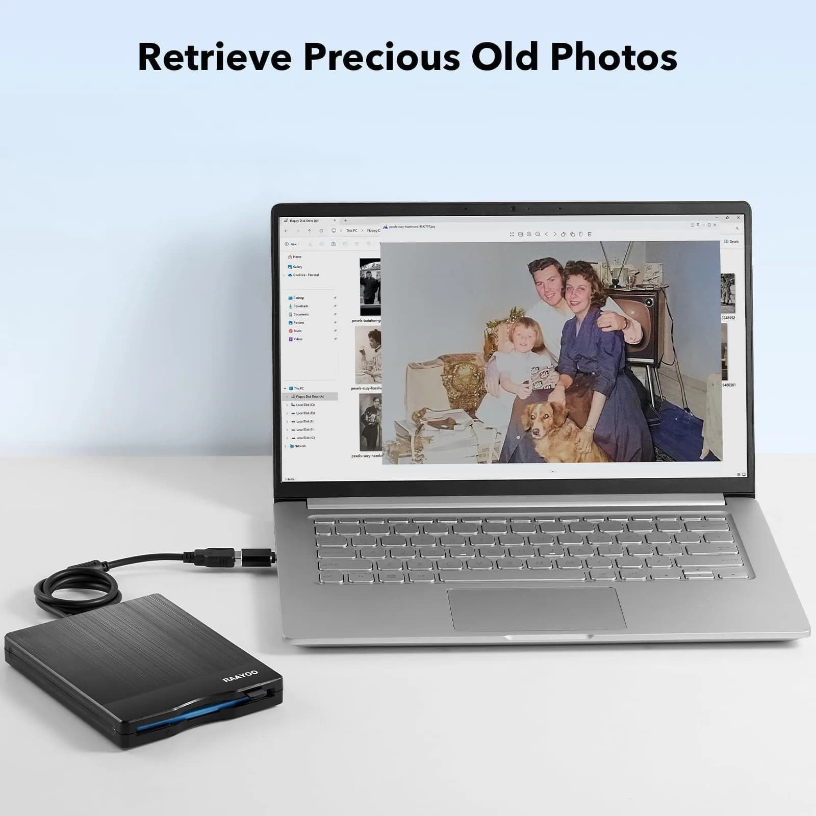 RAAYOO 3.5 inch USB Floppy Disk Reader with USB-A/C | Reads Old Floppy Disks on Windows 11/10/7/XP - view 6