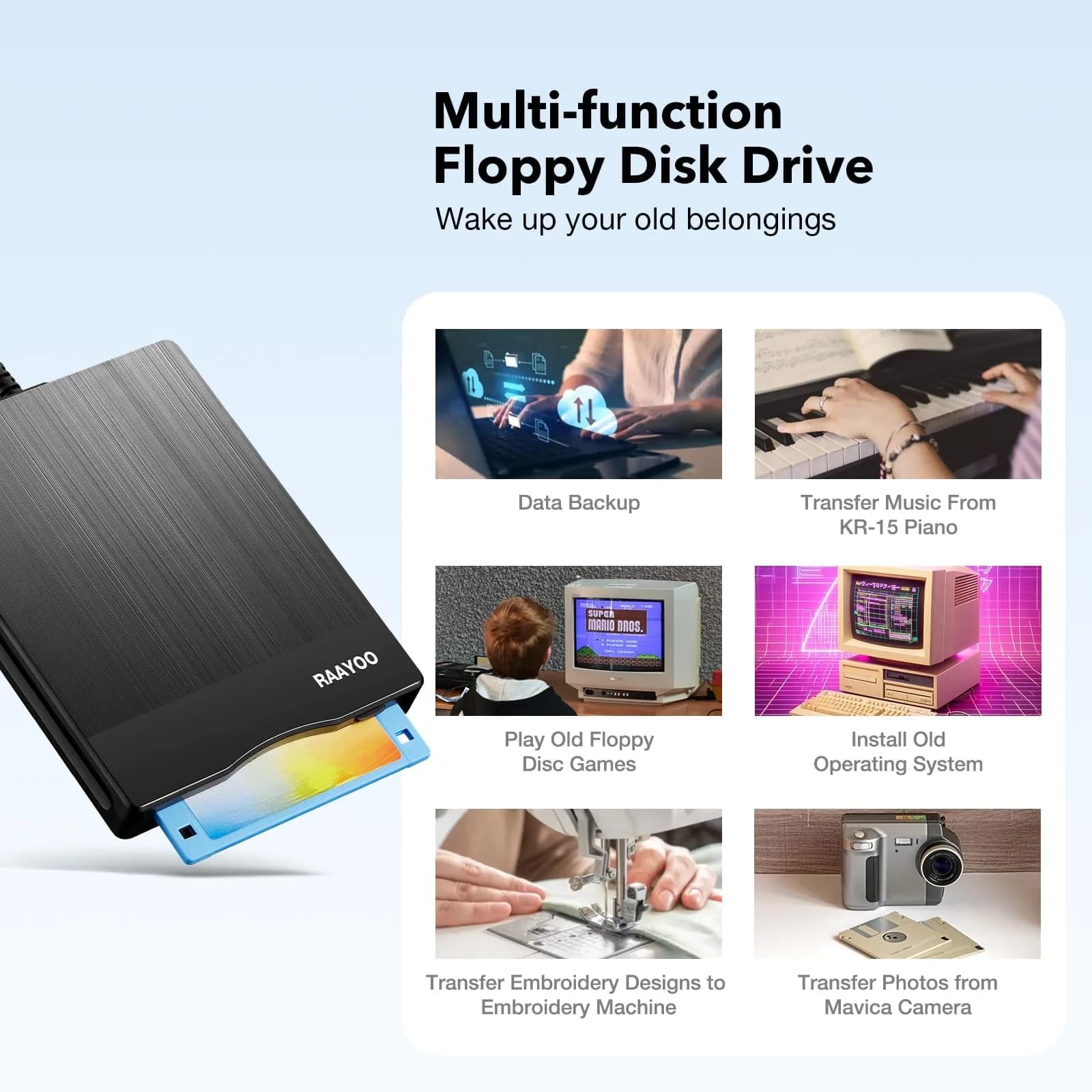 RAAYOO 3.5 inch USB Floppy Disk Reader with USB-A/C | Reads Old Floppy Disks on Windows 11/10/7/XP - view 4