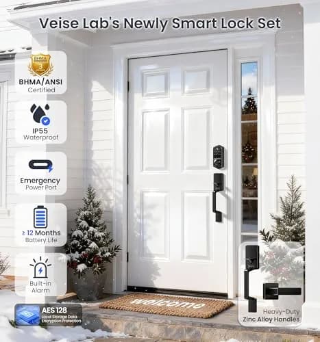 Veise VE017-D Fingerprint Smart Front Door Lock Set, Matte Black | App Control, 8-in-1 Keyless Entry, Auto Lock, Touchscreen Keypad thumbnail 5