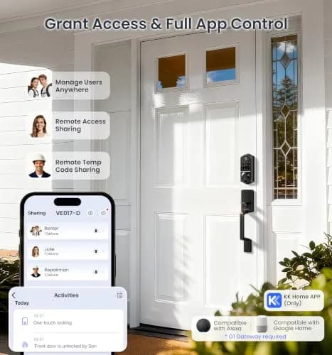 Veise VE017-D Fingerprint Smart Front Door Lock Set, Matte Black | App Control, 8-in-1 Keyless Entry, Auto Lock, Touchscreen Keypad thumbnail 2