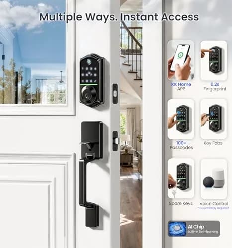 Veise VE017-D Fingerprint Smart Front Door Lock Set, Matte Black | App Control, 8-in-1 Keyless Entry, Auto Lock, Touchscreen Keypad thumbnail 3