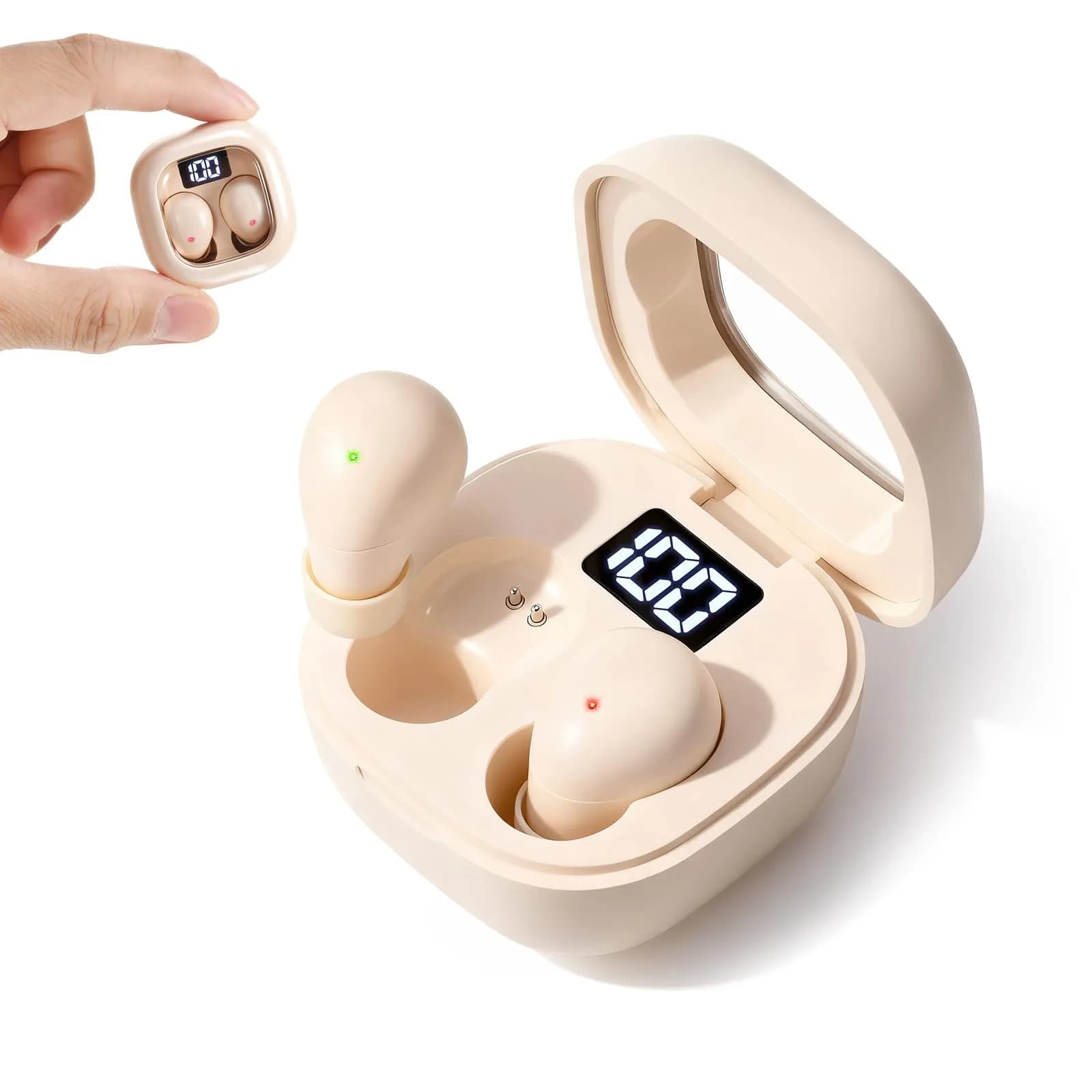 GreatQIQI Sleep Earbuds Small & Feather-Light Bluetooth 5.4 for Side Sleepers — Beige