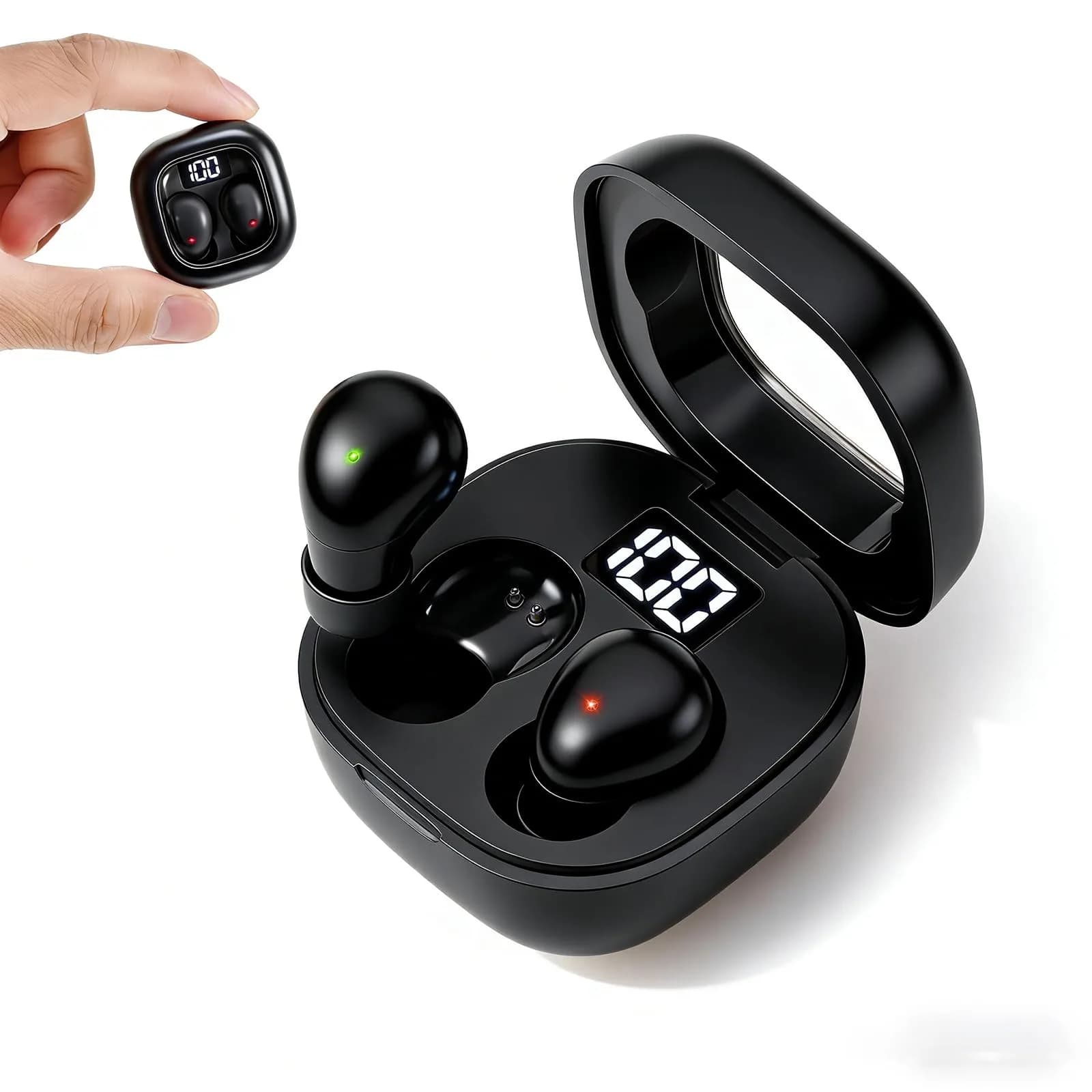 GreatQIQI Mini Sleep Earbuds Bluetooth 6.0 Small & Invisible for Side Sleepers — Black
