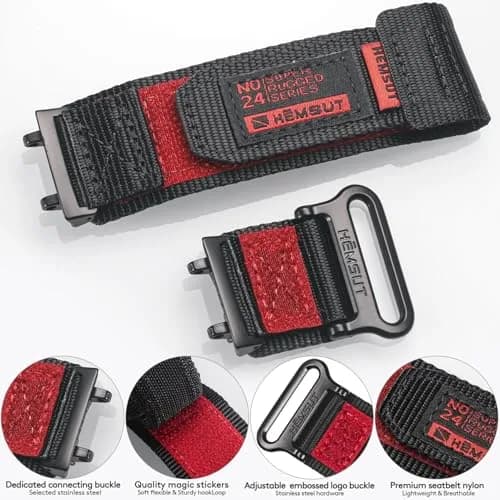 torbollo Sport Loop Watch Band for Amazfit T-Rex 3 Pro 48mm, Black/Red Nylon, M/L (7.09"-9") | Breathable & Adjustable thumbnail 5