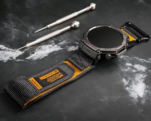 torbollo Sport Loop Watch Band for Amazfit T-Rex 3 Pro 48mm | Black/Orange Nylon, Adjustable Hook-and-Loop thumbnail 2
