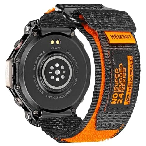 torbollo Sport Loop Watch Band for Amazfit T-Rex 3 Pro 48mm | Black/Orange Nylon Adjustable thumbnail 1