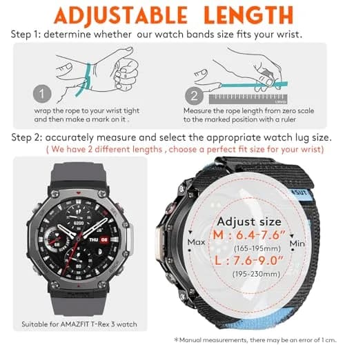 torbollo Sport Loop Watch Band for Amazfit T-Rex 3 Pro 48mm | Black/Orange Nylon Adjustable thumbnail 4